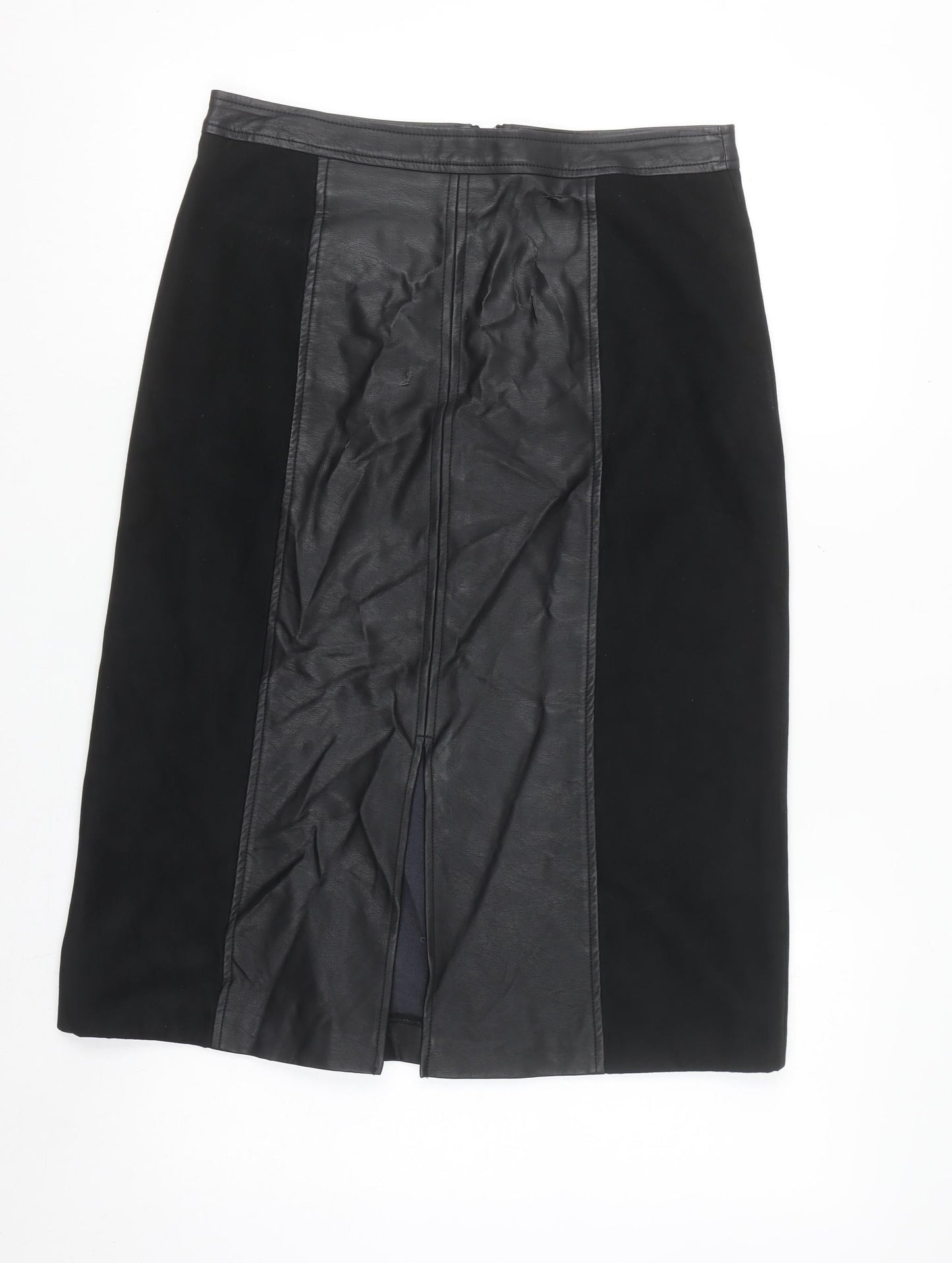 Oasis Womens Black Faux Leather Pencil Skirt Size 10 Lined Knee Length