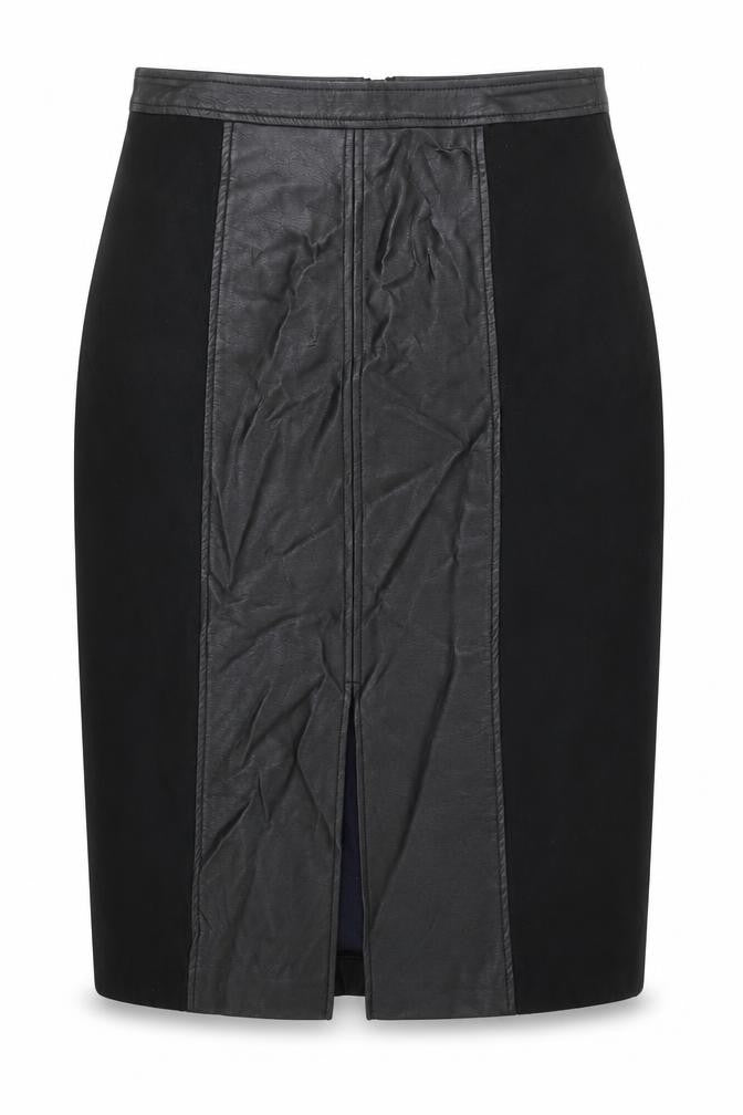 Oasis Womens Black Faux Leather Pencil Skirt Size 10 Lined Knee Length