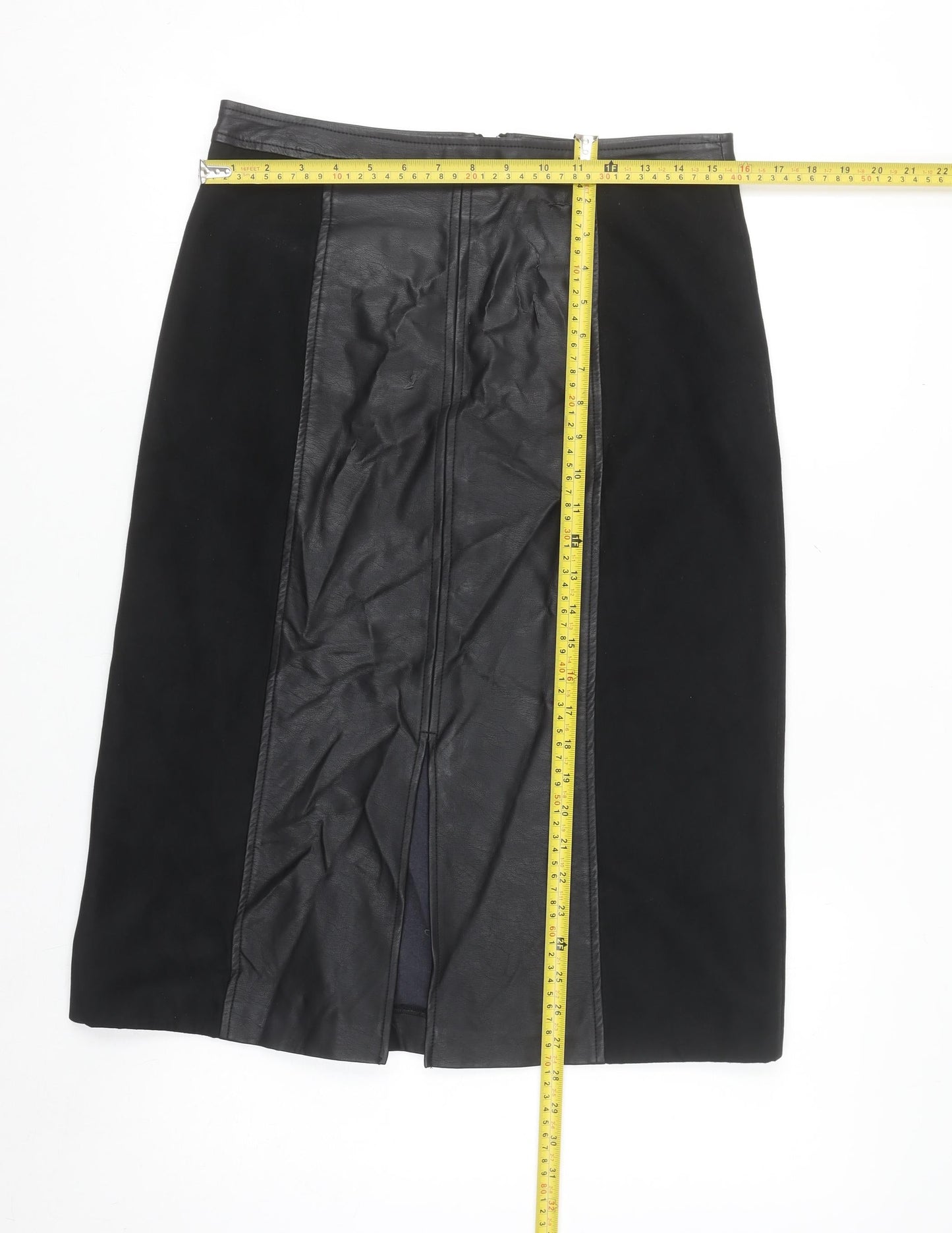Oasis Womens Black Faux Leather Pencil Skirt Size 10 Lined Knee Length