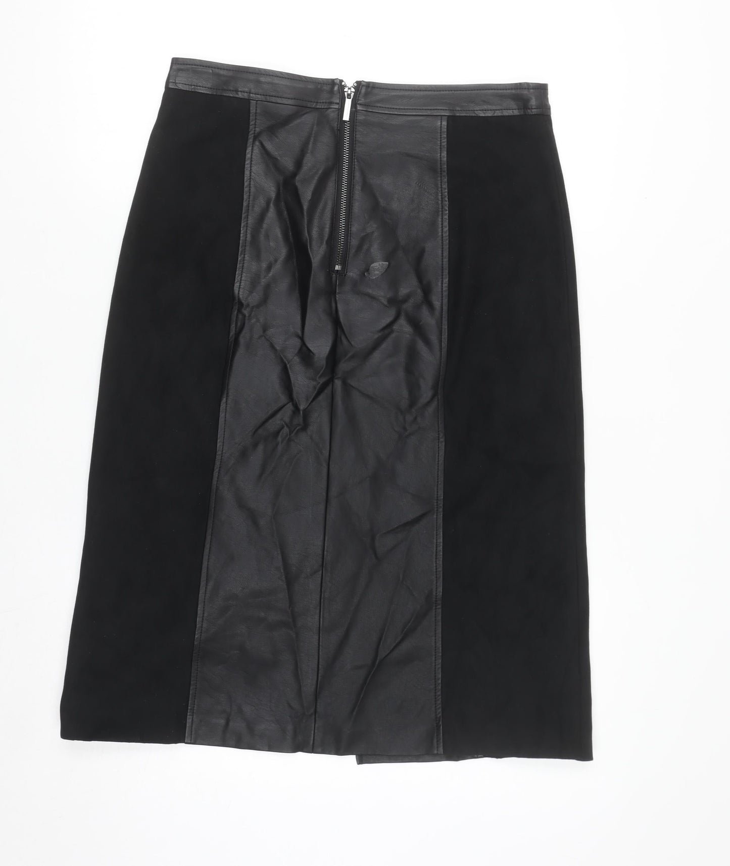 Oasis Womens Black Faux Leather Pencil Skirt Size 10 Lined Knee Length