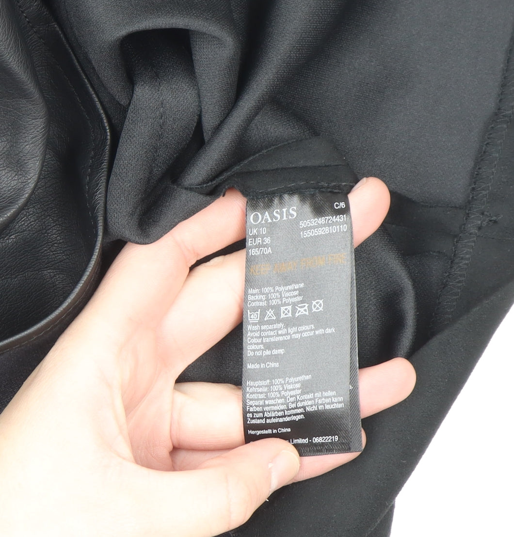 Oasis Womens Black Faux Leather Pencil Skirt Size 10 Lined Knee Length