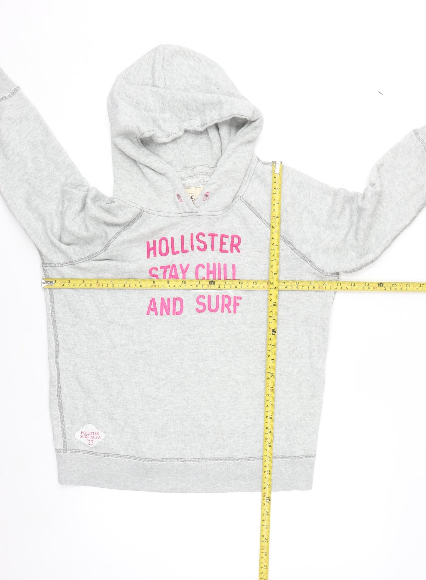 Hollister Women's Grey Hoodie Medium Stay Chill Surf Graphic