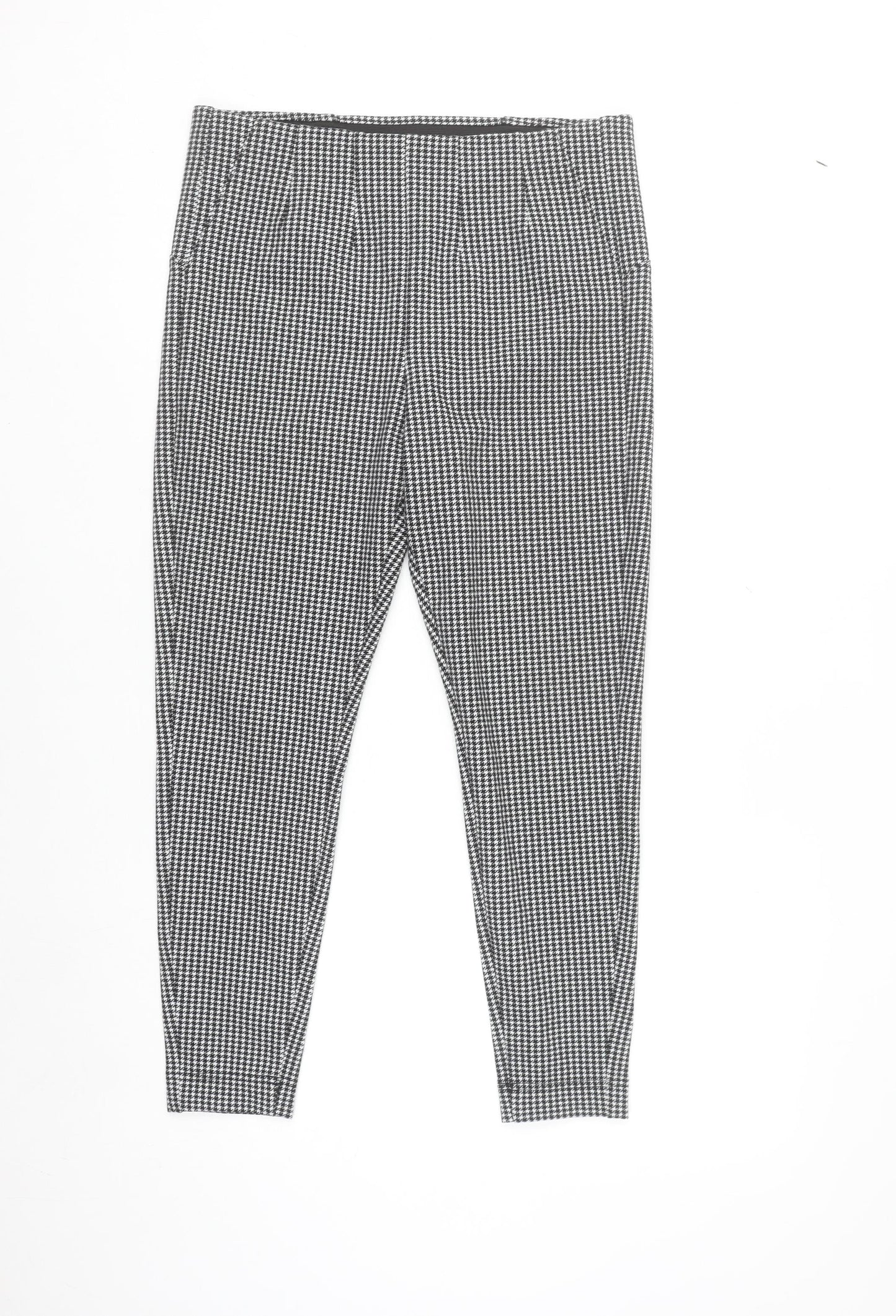 Marks and Spencer Womens Black Houndstooth Slim Leg Stretch Trousers Size 14 Short
