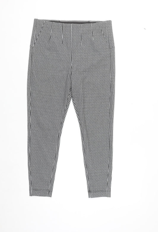 Marks and Spencer Womens Black Houndstooth Slim Leg Stretch Trousers Size 14 Short