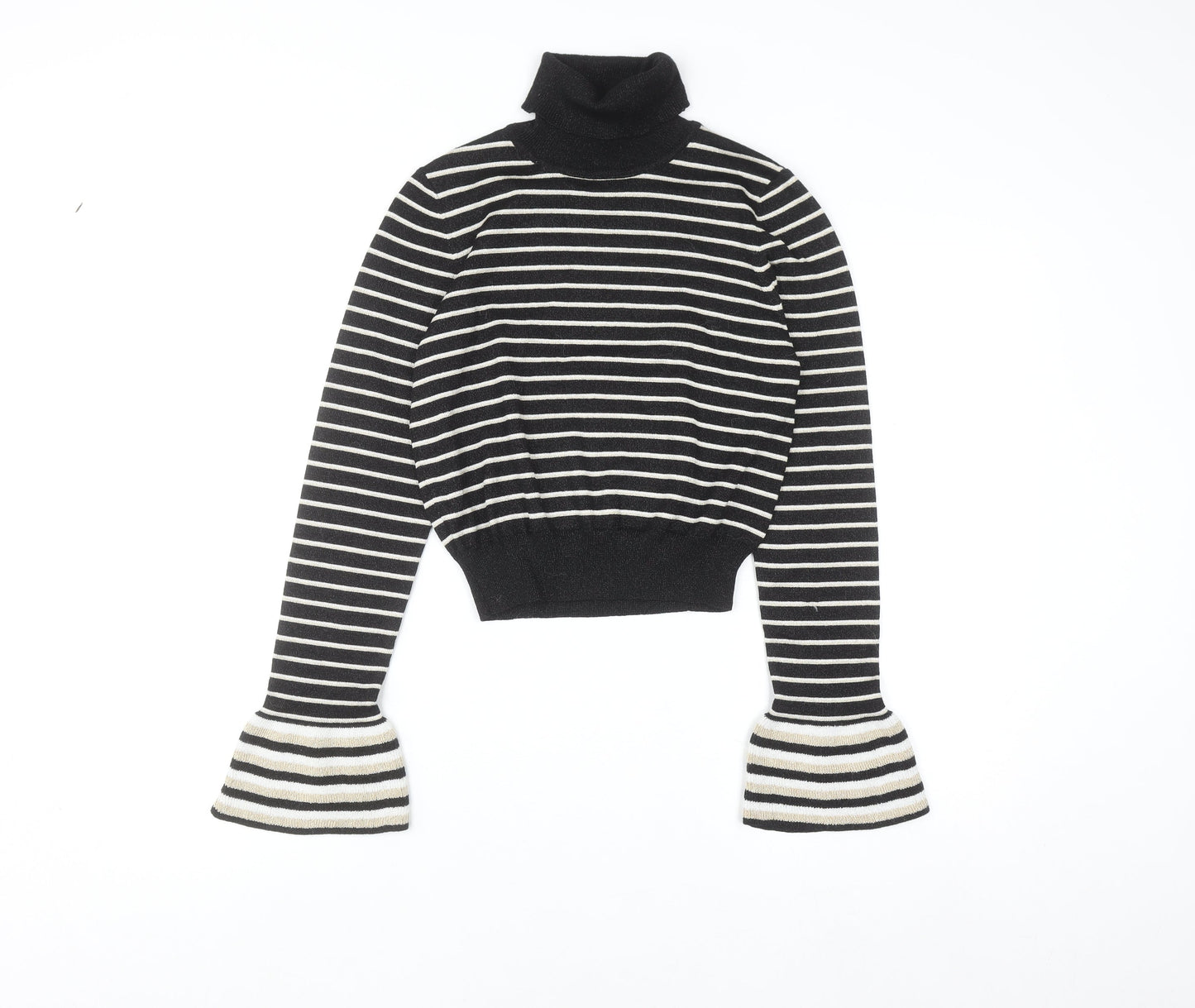 Absolutely Creative Worldwide Women’s Black Striped Roll Neck Jumper XS
