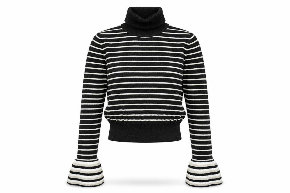 Absolutely Creative Worldwide Women’s Black Striped Roll Neck Jumper XS