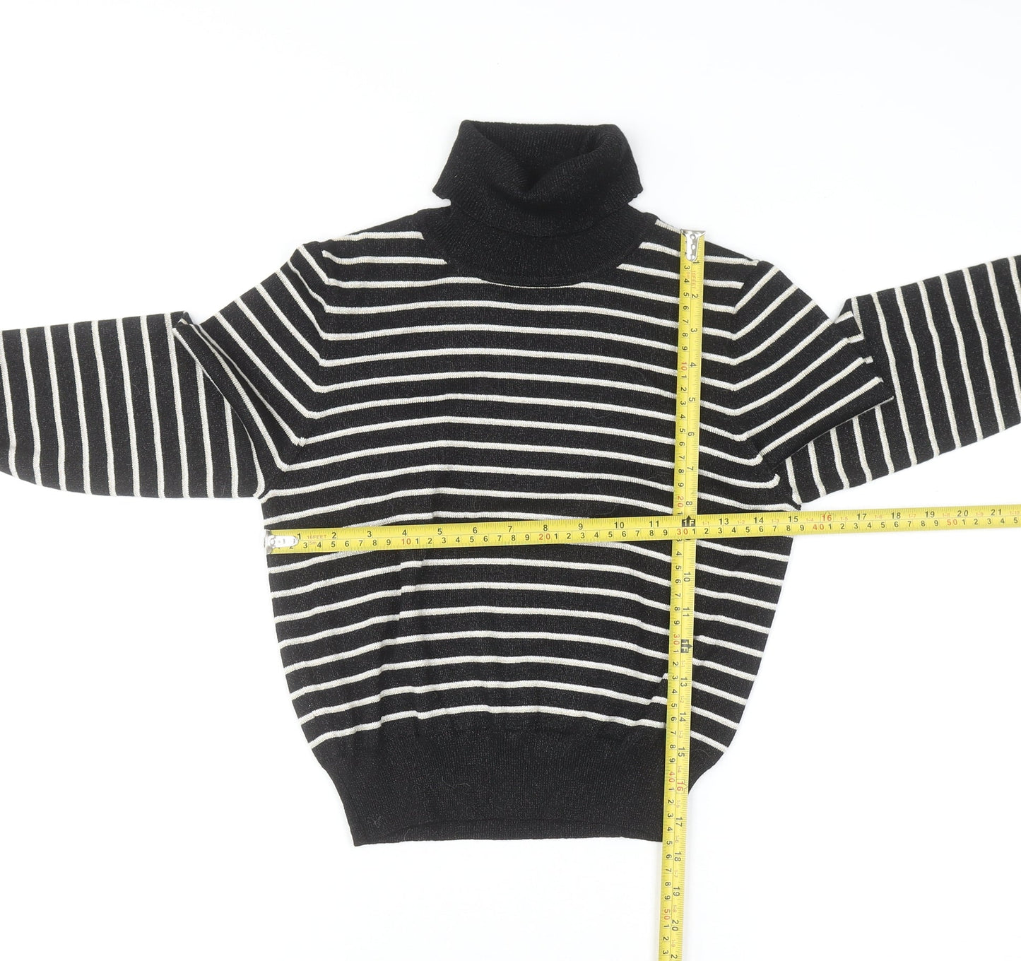 Absolutely Creative Worldwide Women’s Black Striped Roll Neck Jumper XS
