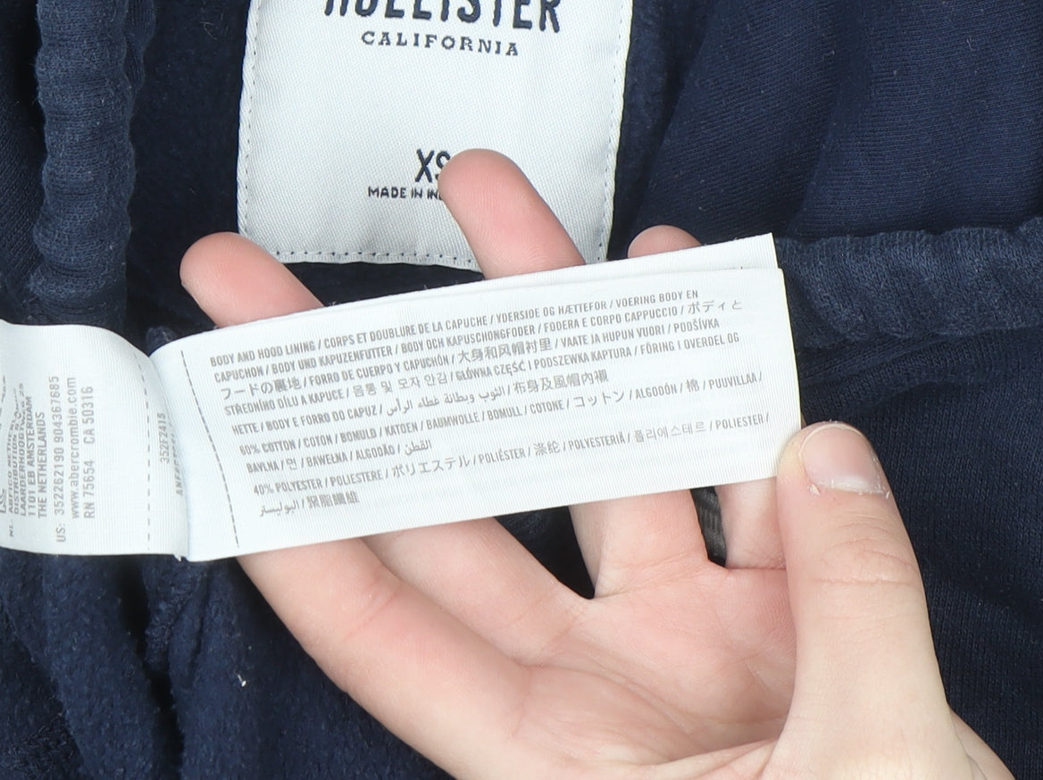 Hollister Women Navy Blue Pullover Hoodie XS Cotton Blend Logo Casual