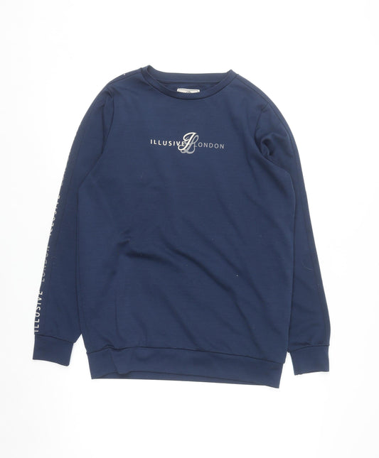 Preloved Illusive London Men's Blue Logo Crew Neck Sweatshirt Size L - Front