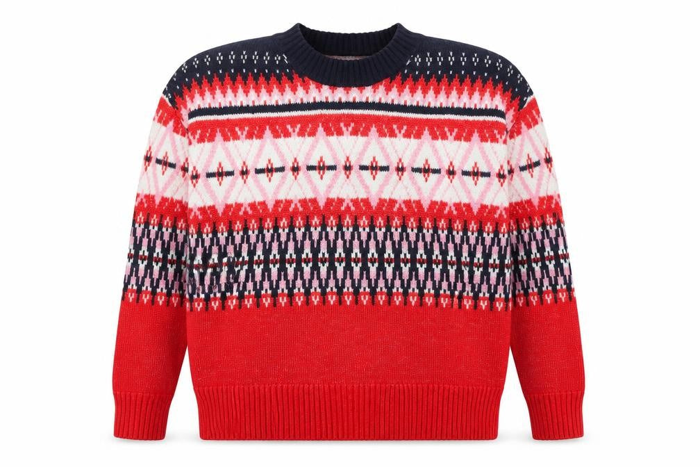 Marks & Spencer Mens Red Fair Isle Knit Jumper Medium