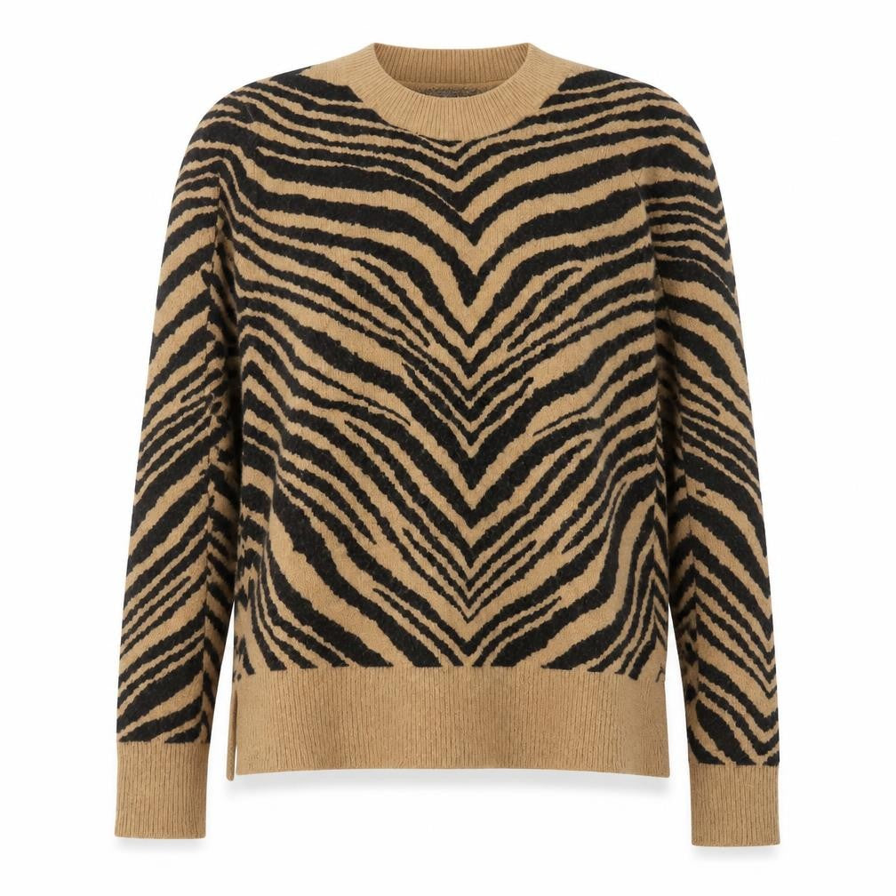 Oasis Women Brown Animal Print Crew Neck Pullover Jumper M
