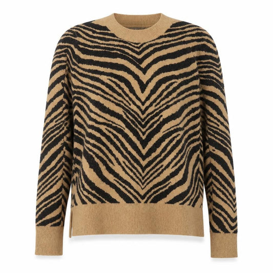Oasis Women Brown Animal Print Crew Neck Pullover Jumper M