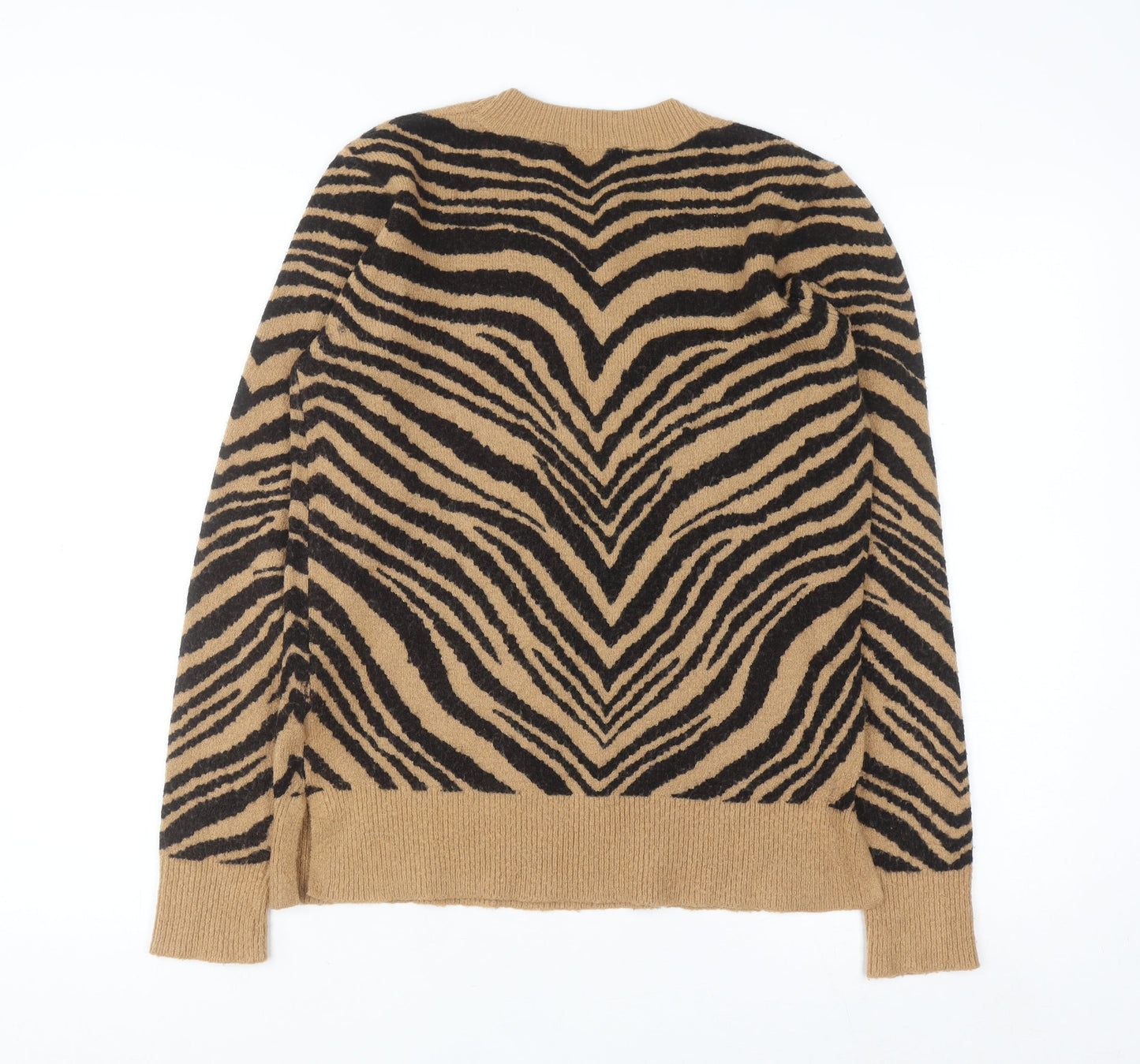 Oasis Women Brown Animal Print Crew Neck Pullover Jumper M