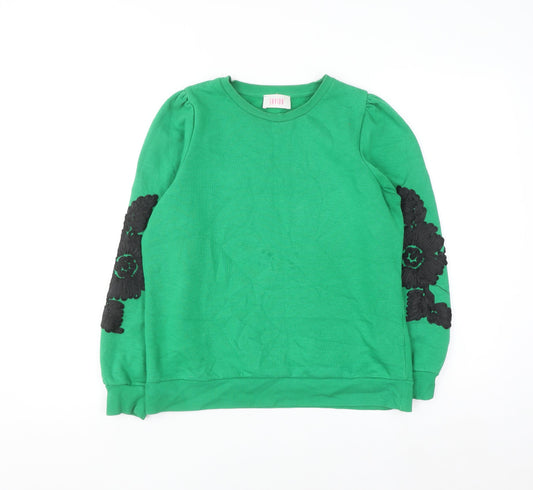 Savida Women Green Floral Embroidered Pullover Sweatshirt Size S