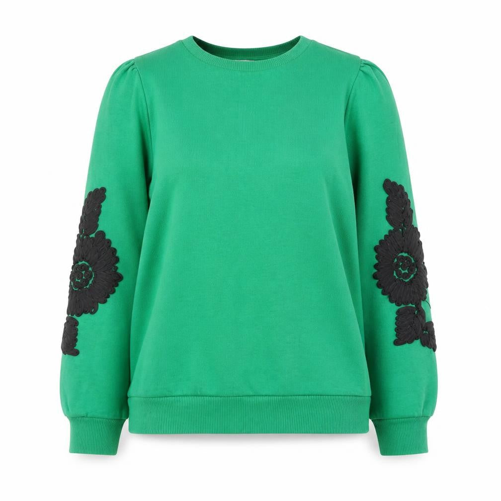 Savida Women Green Floral Embroidered Pullover Sweatshirt Size S