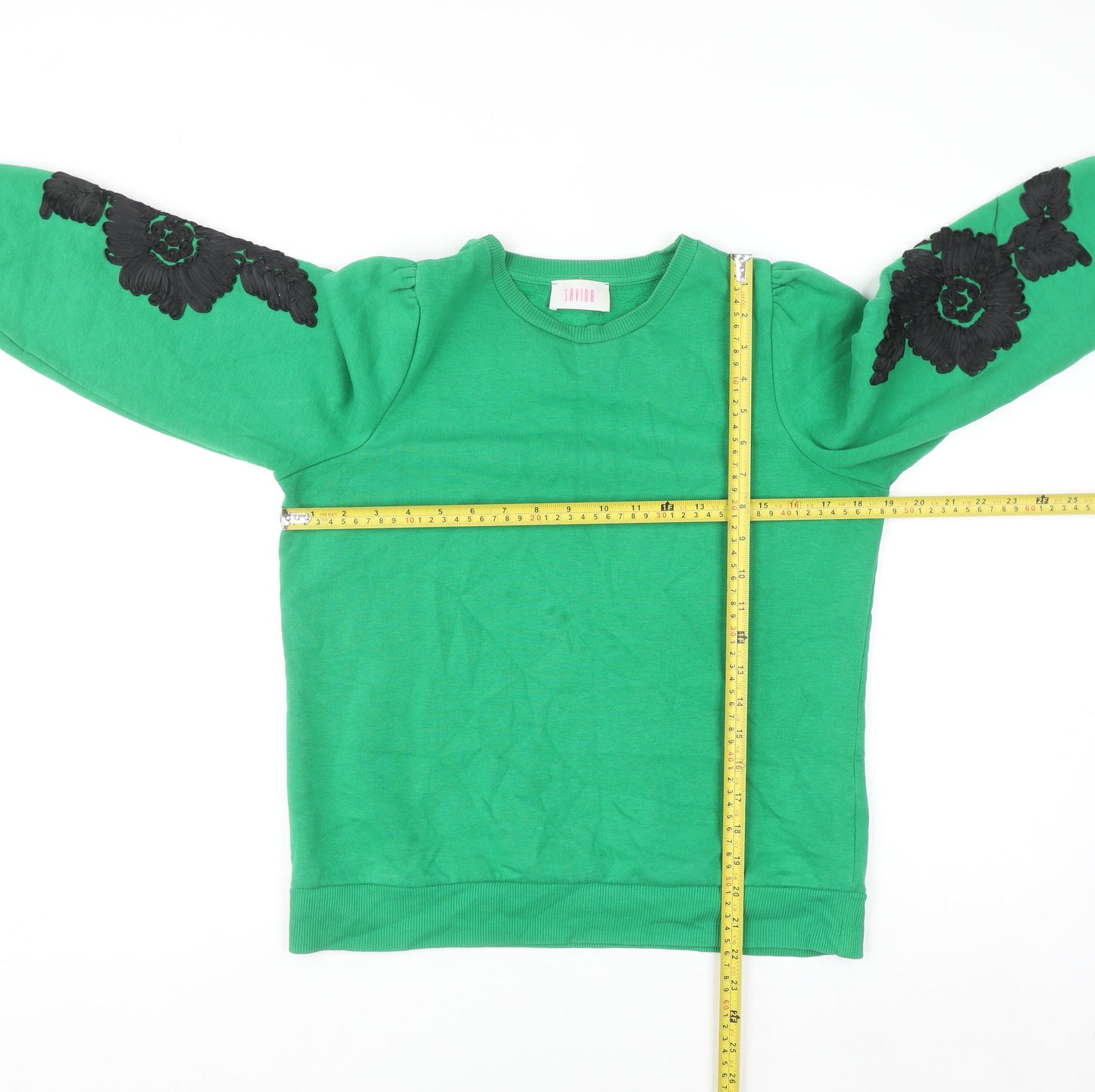 Savida Women Green Floral Embroidered Pullover Sweatshirt Size S