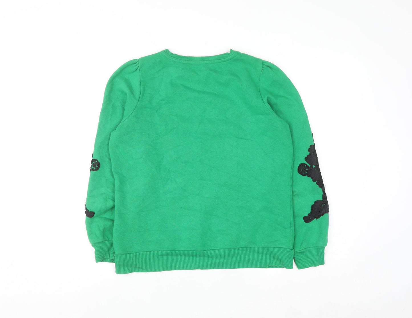Savida Women Green Floral Embroidered Pullover Sweatshirt Size S