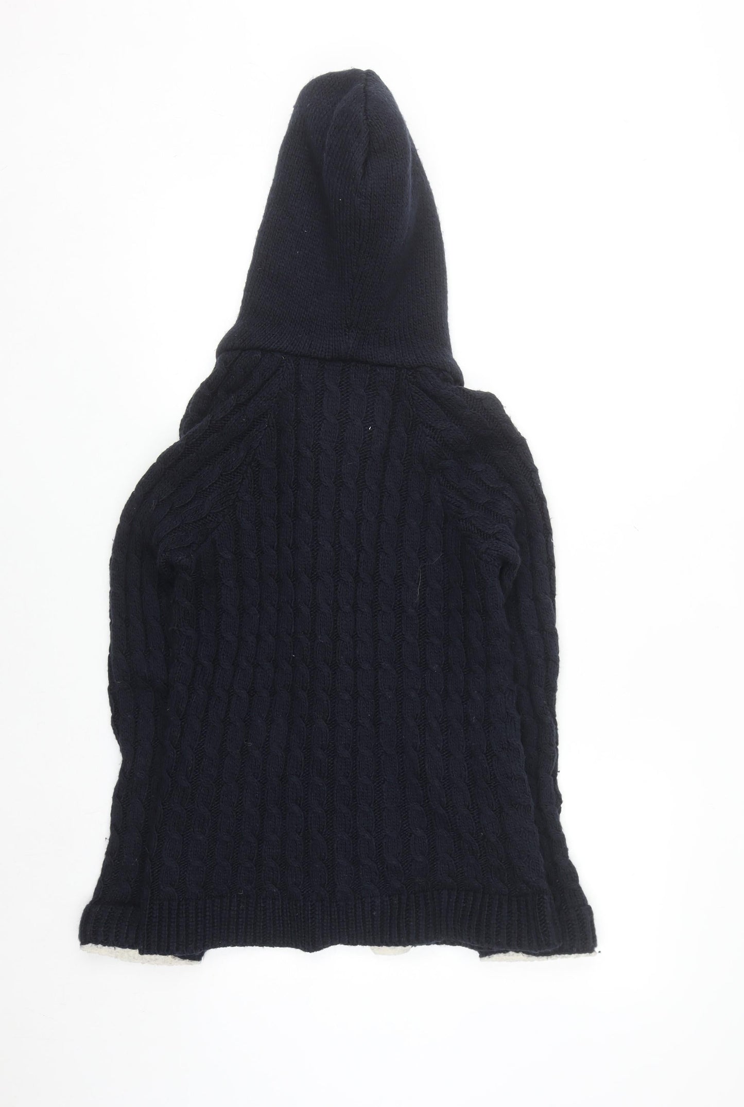 Zara Knit Women's Navy Hooded Cable-Knit Cardigan Size S Toggle Wool Blend