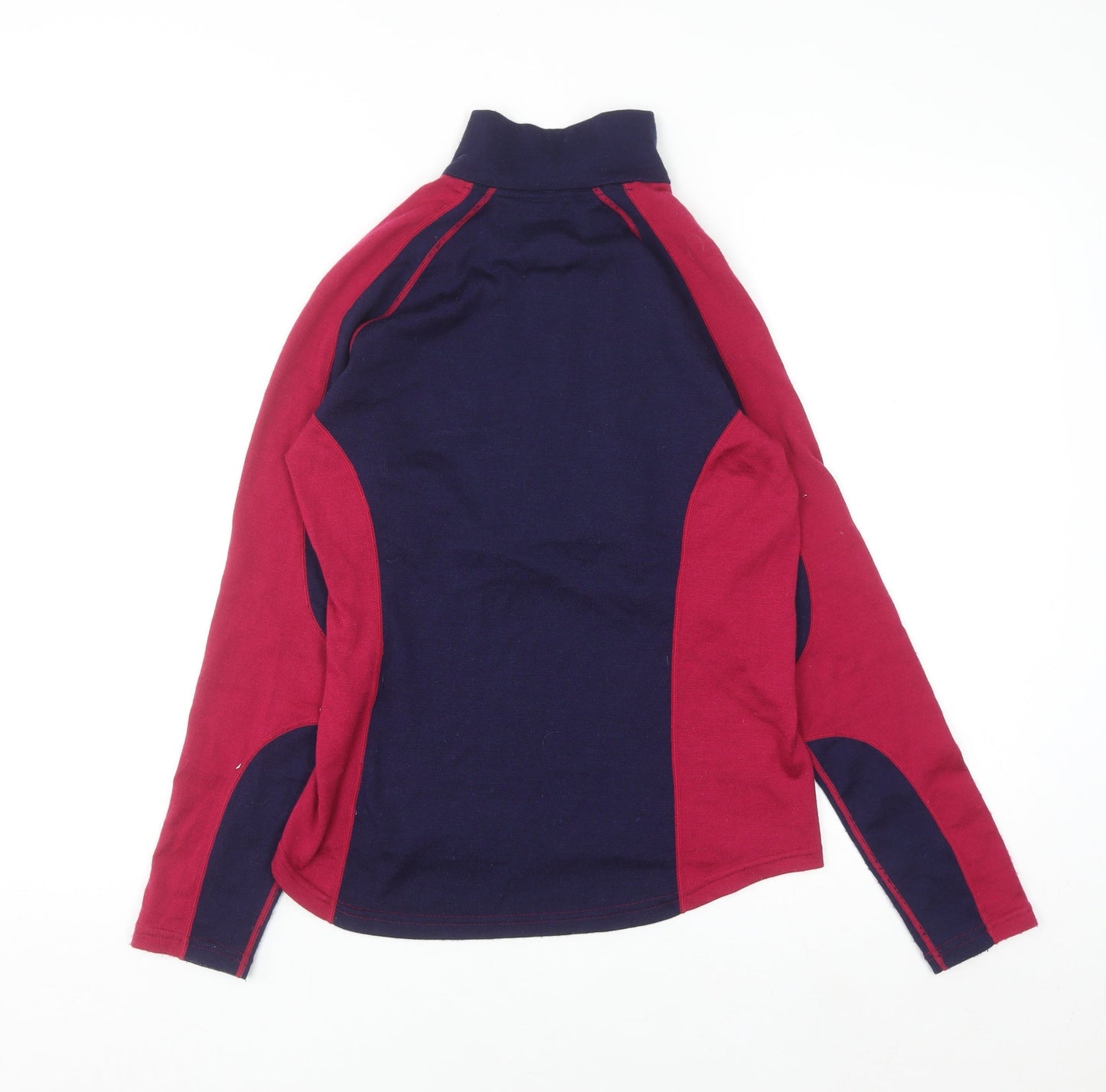 Mountain Warehouse Womens Blue Red Merino Wool 1/2 Zip Pullover UK 12