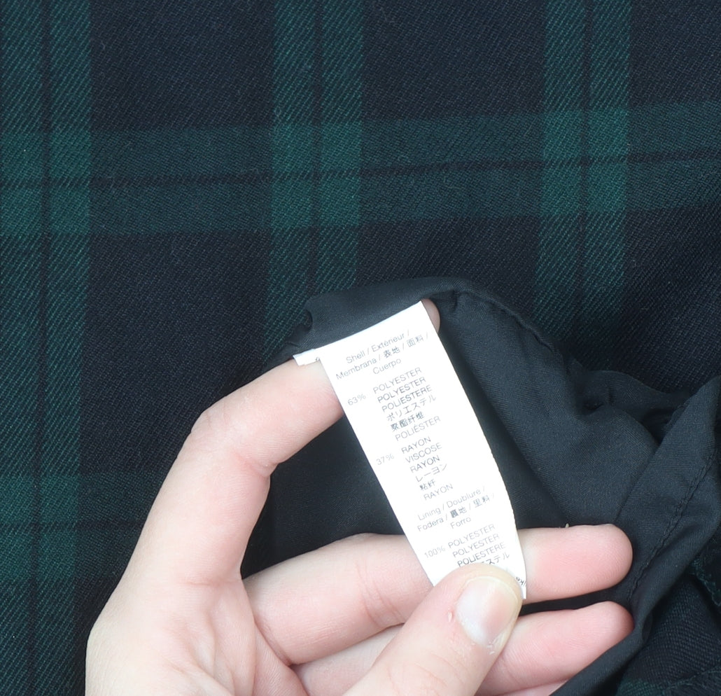 Gap Women Green Check Shift Dress Size S 3/4 Sleeve Zip Detail