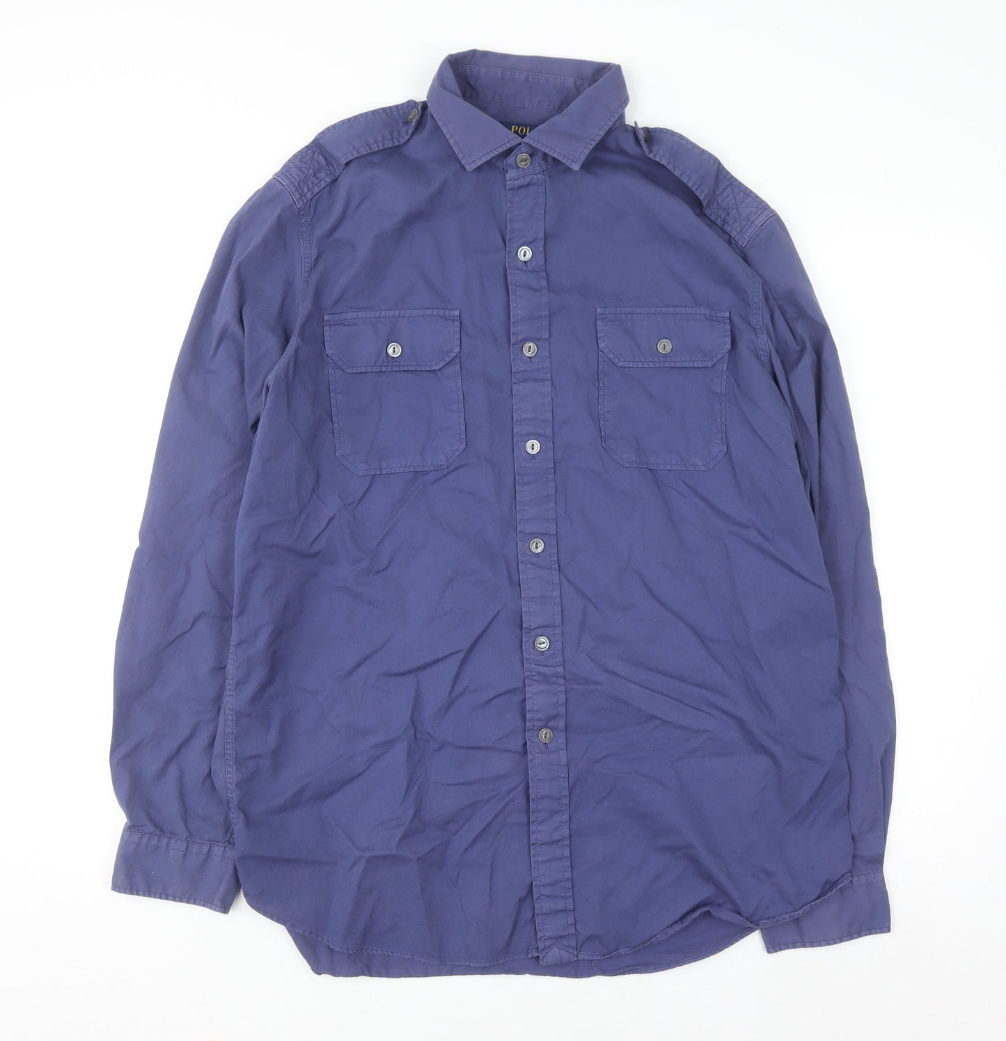 Ralph Lauren Men's Blue Twill Long Sleeve Button-Up Shirt Size L