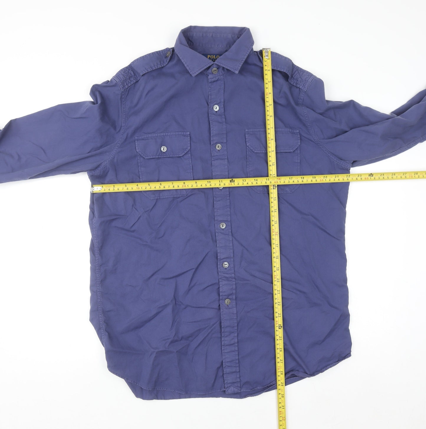 Ralph Lauren Men's Blue Twill Long Sleeve Button-Up Shirt Size L