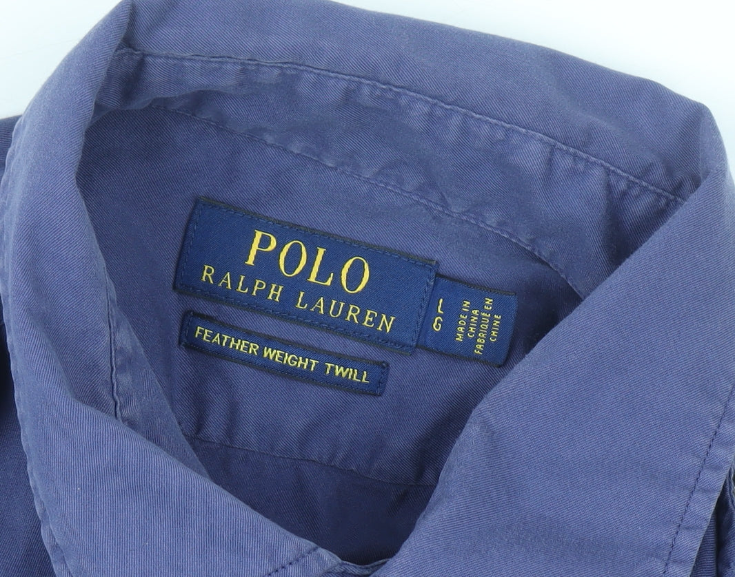 Ralph Lauren Men's Blue Twill Long Sleeve Button-Up Shirt Size L