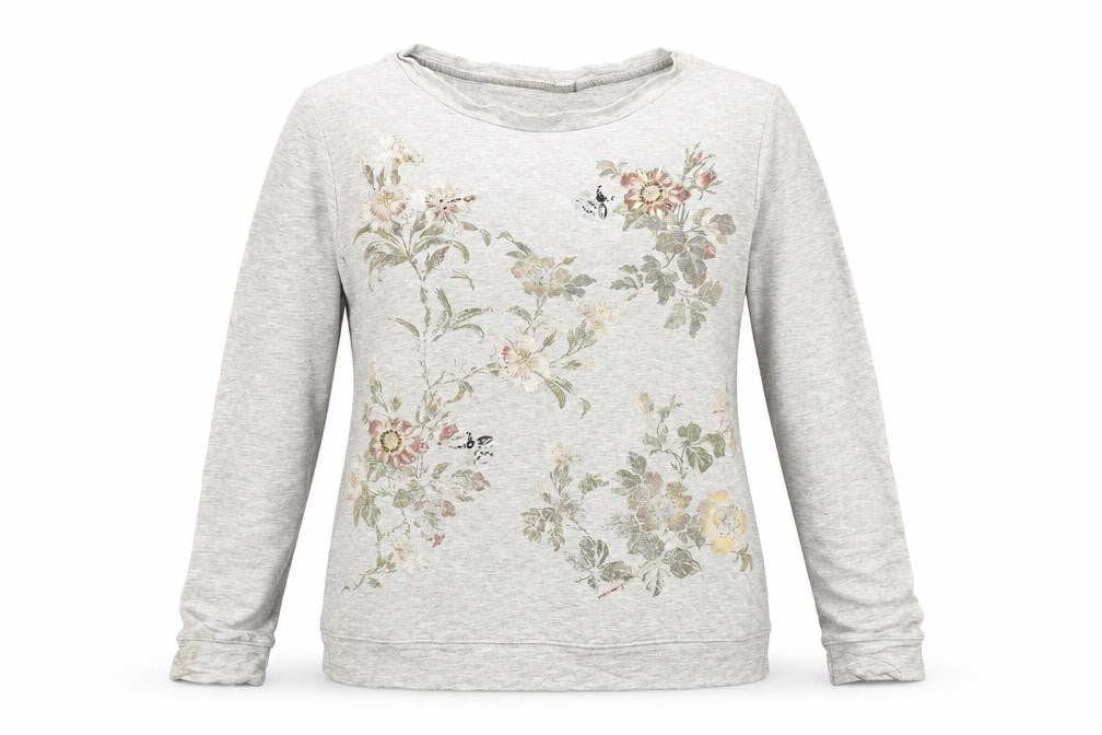 Oasis Girls Grey Floral Pullover Jumper Small Viscose Blend Long Sleeve