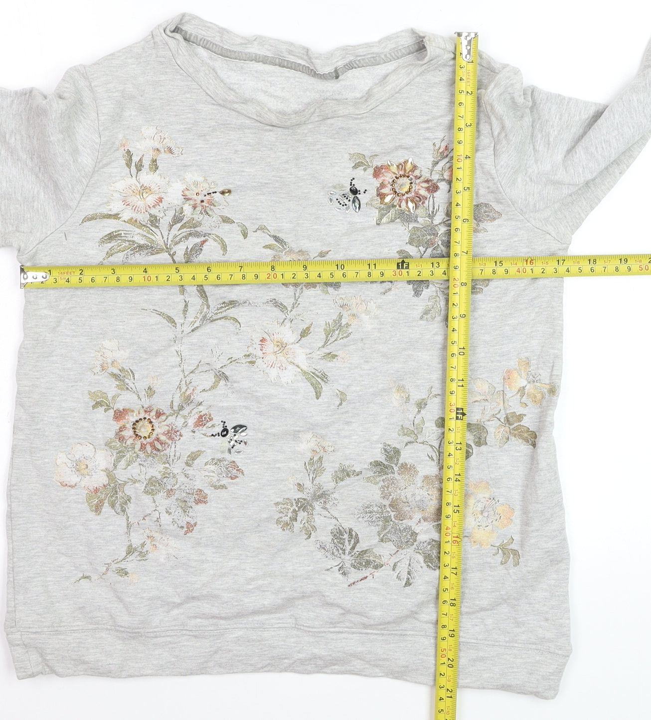 Oasis Girls Grey Floral Pullover Jumper Small Viscose Blend Long Sleeve