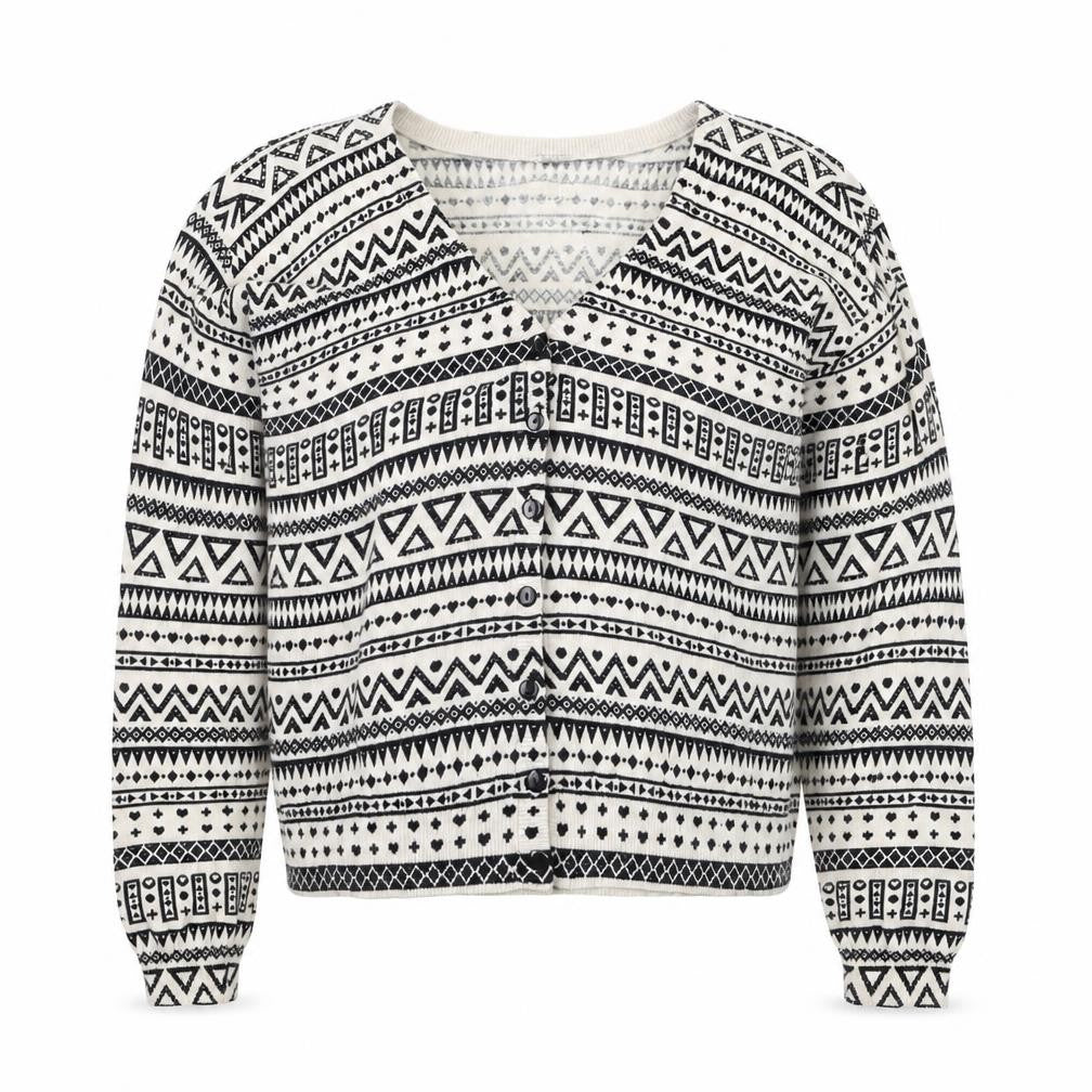 H&M Divided Women's Black & White Aztec Knit Cardigan Size 10