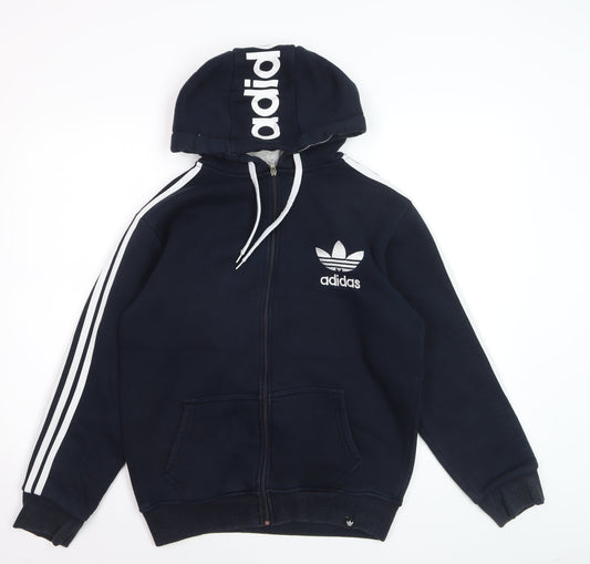 Adidas Mens Blue Full Zip Hoodie Size M Logo Sports Cotton Sweatshirt