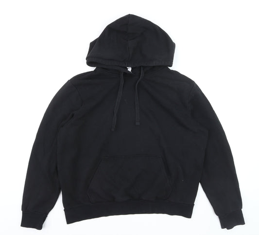 Preloved DIVIDED Men’s Black Pullover Hoodie L Fleece Cotton Blend - Front