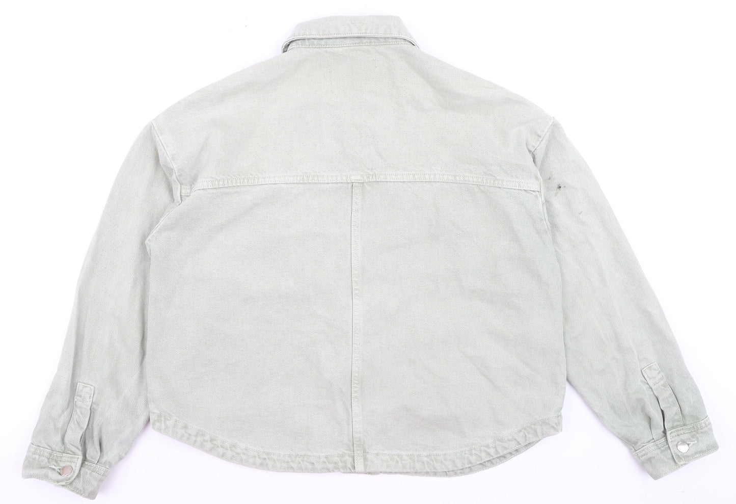 Zara Women Green Cotton Twill Button-Up Casual Jacket M