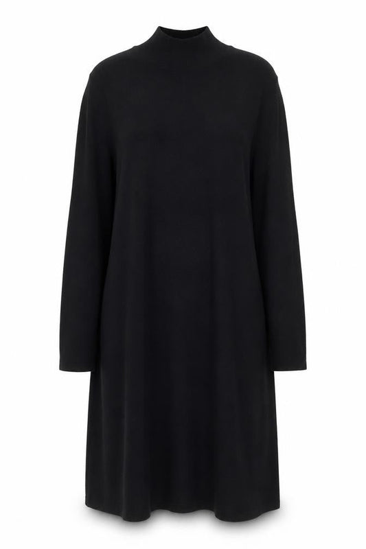 Pieces Women Black Shift Knit Dress L Long Sleeve High Neck