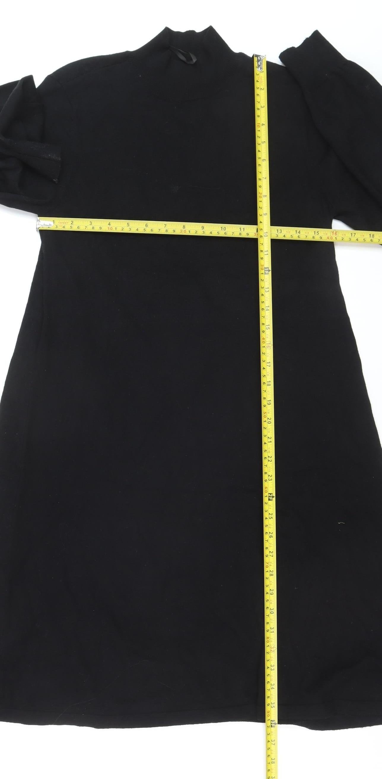 Pieces Women Black Shift Knit Dress L Long Sleeve High Neck