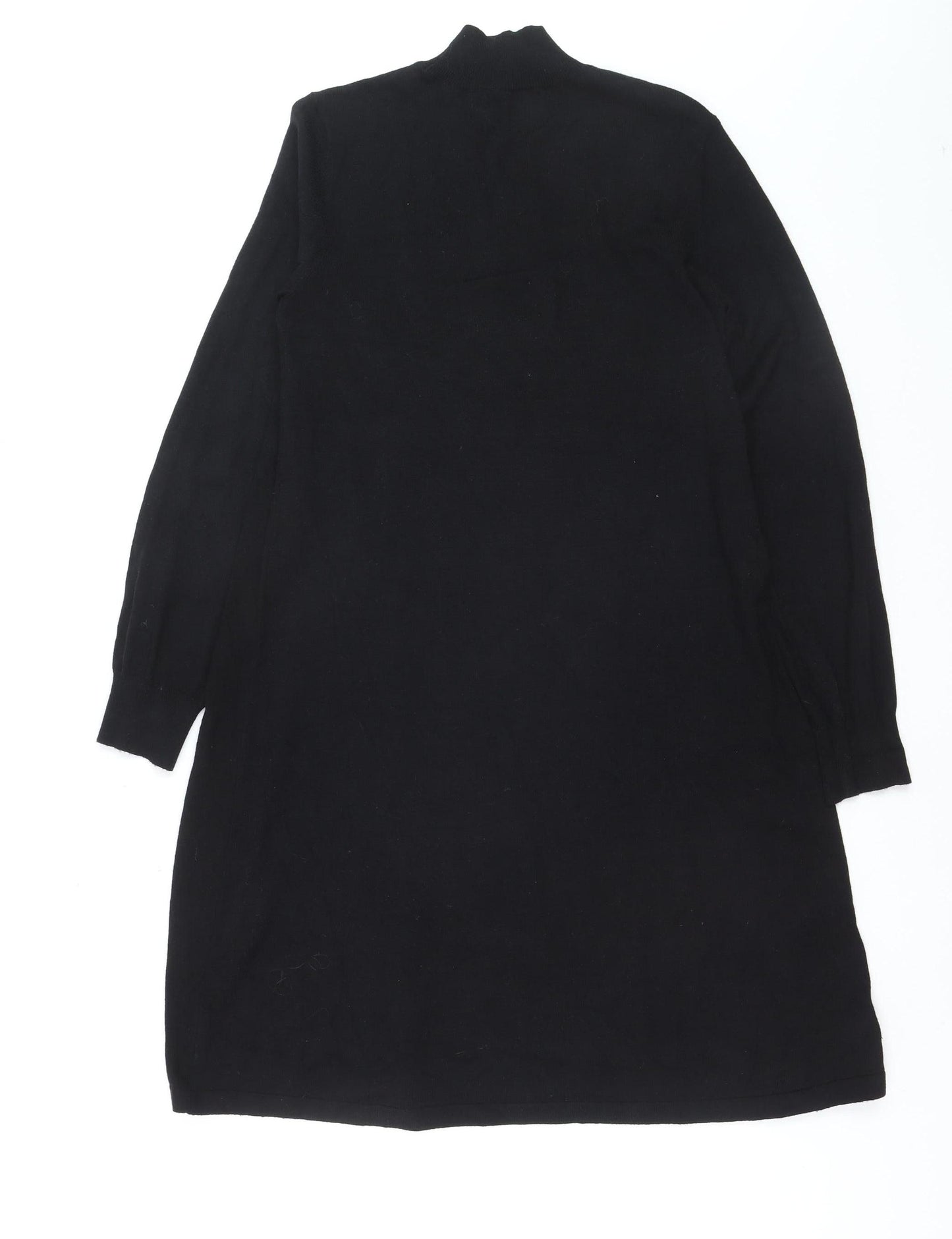 Pieces Women Black Shift Knit Dress L Long Sleeve High Neck