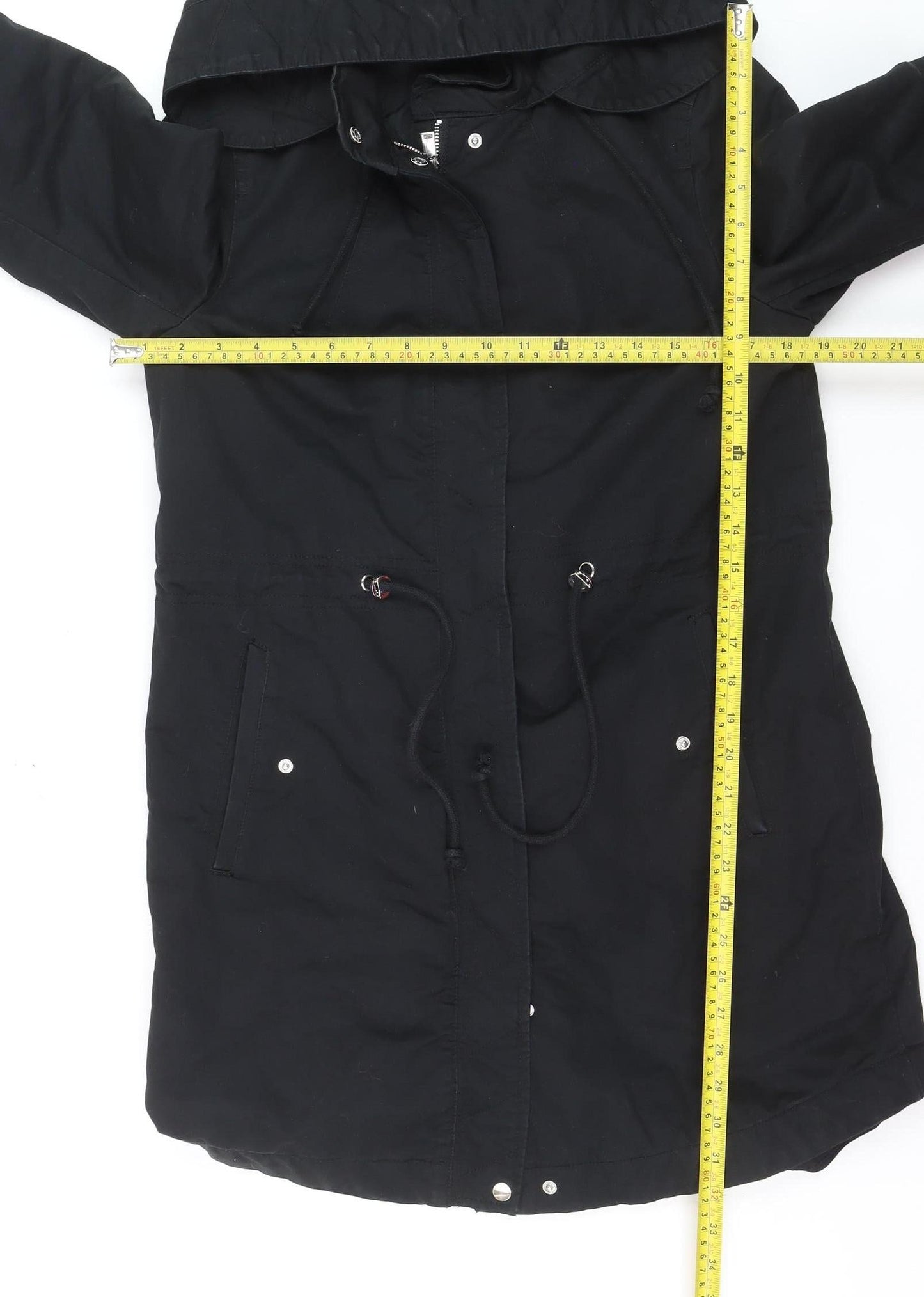 H&M Divided Women's Black Parka Coat Size 8 Hooded Long Cotton Blend