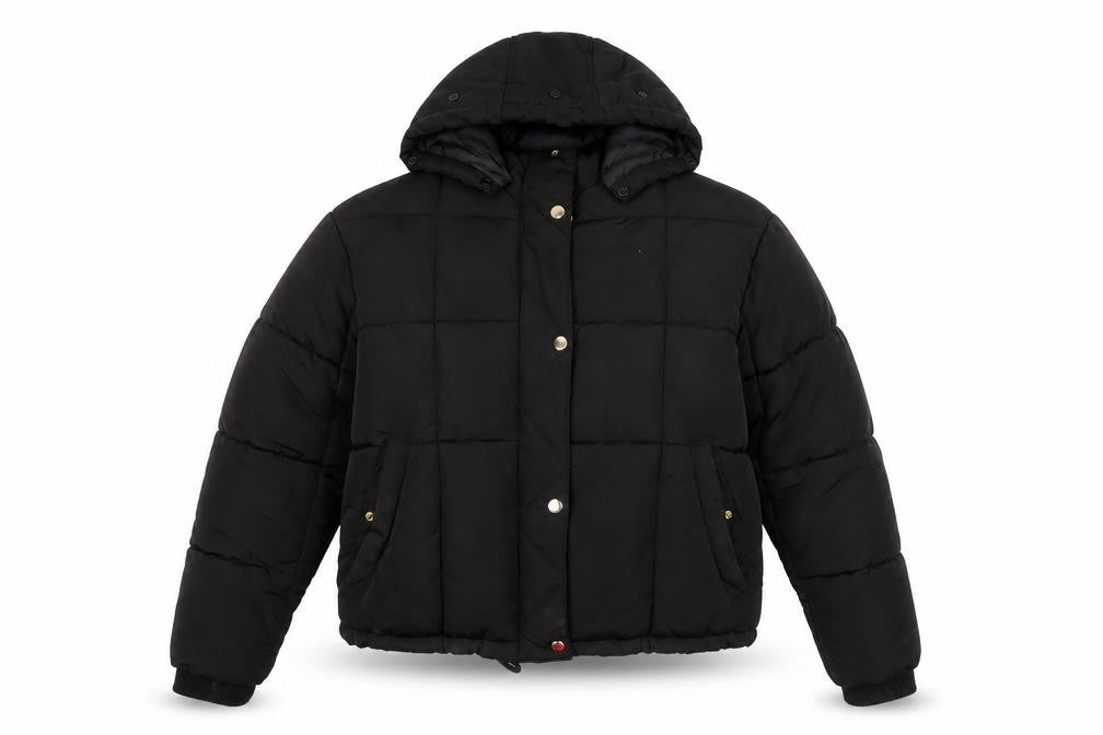 Topshop Women's Black Puffer Jacket Size 12 Hooded Winter Coat