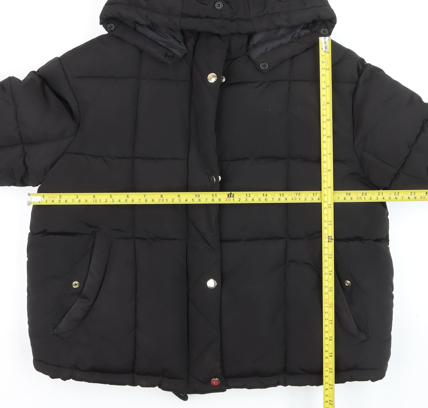 Topshop Women's Black Puffer Jacket Size 12 Hooded Winter Coat