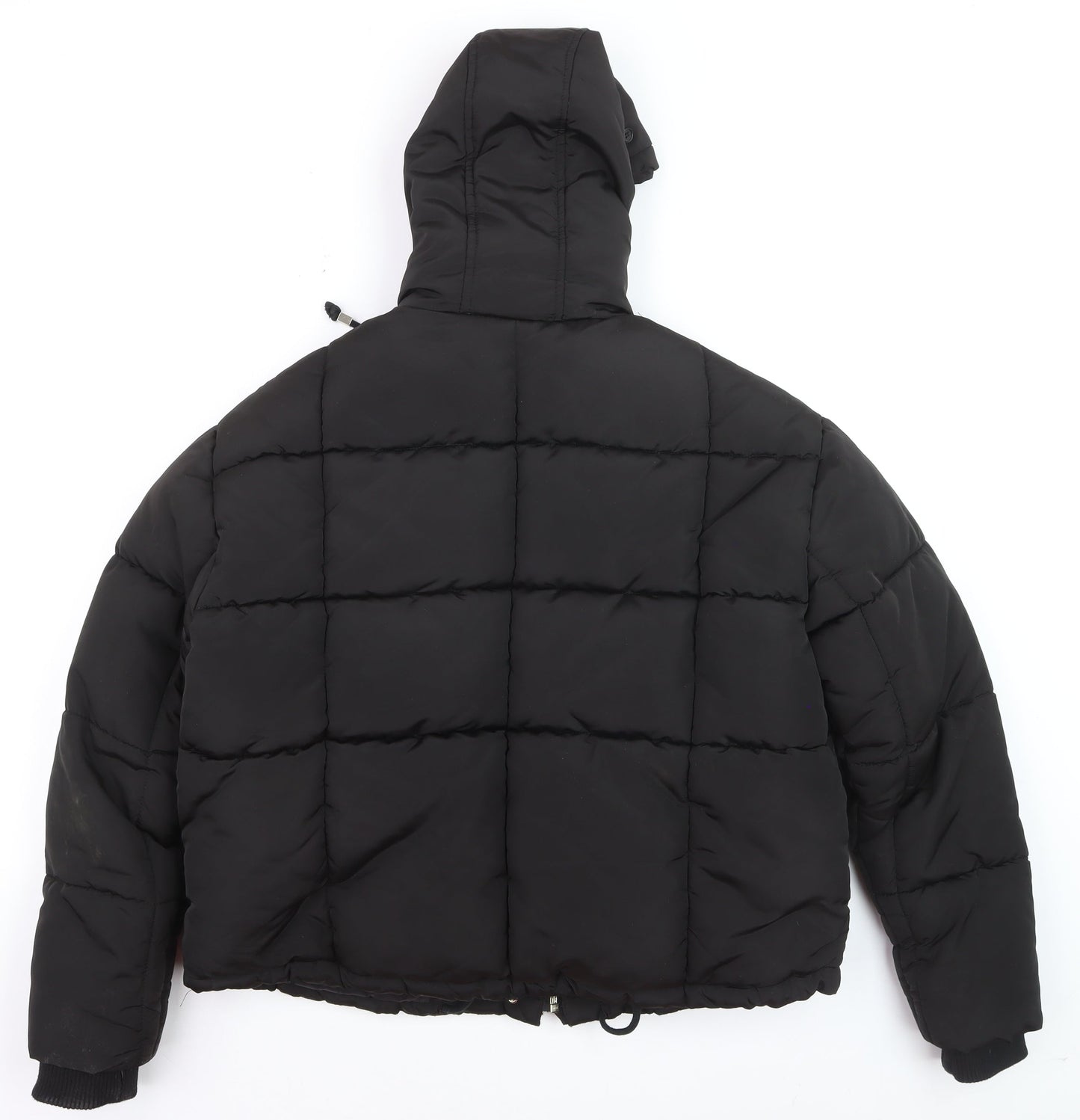 Topshop Women's Black Puffer Jacket Size 12 Hooded Winter Coat