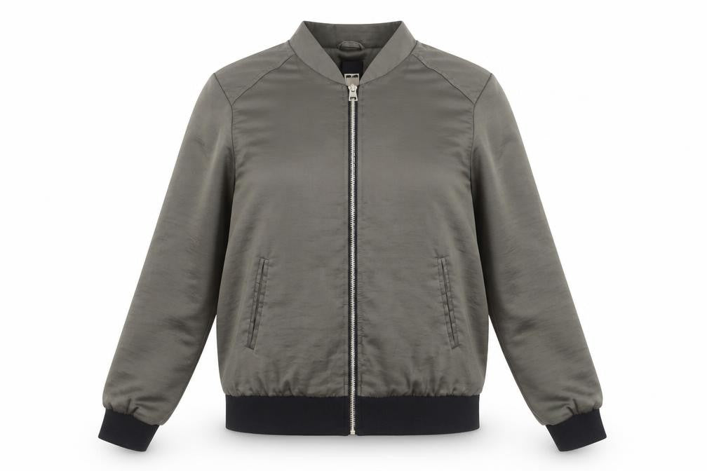 New Look Women's Green Bomber Jacket Size 10 Satin Zip Style