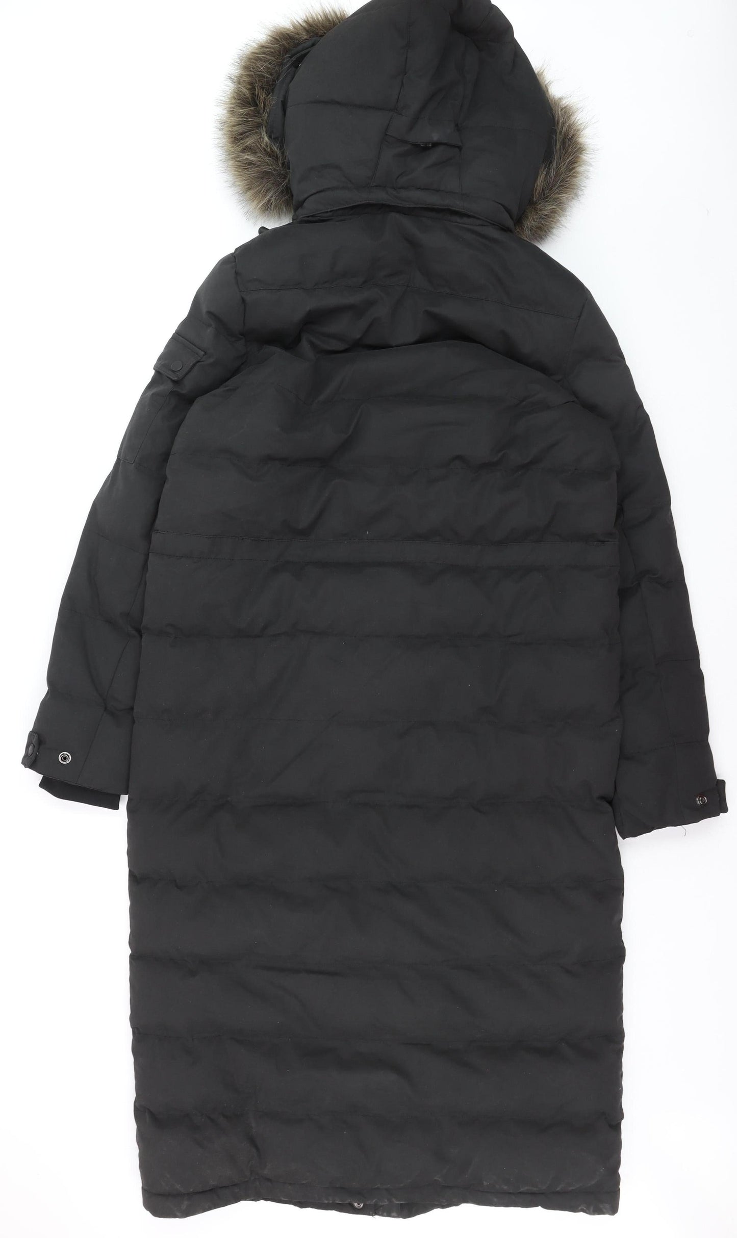 Superdry Women's Black Long Puffer Parka Coat UK 10 Hooded Winter