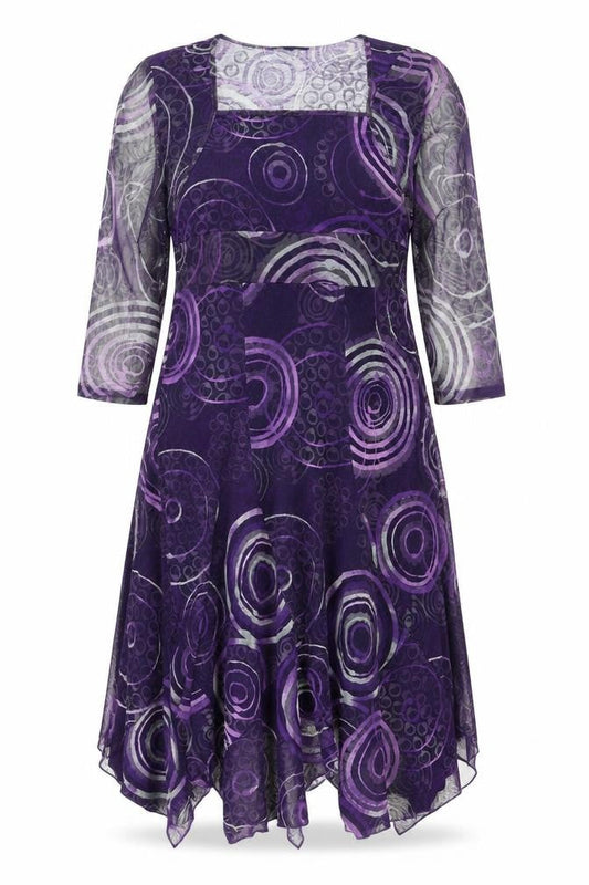 Aria Womens Purple Geometric Fit & Flare Midi Dress Size 16