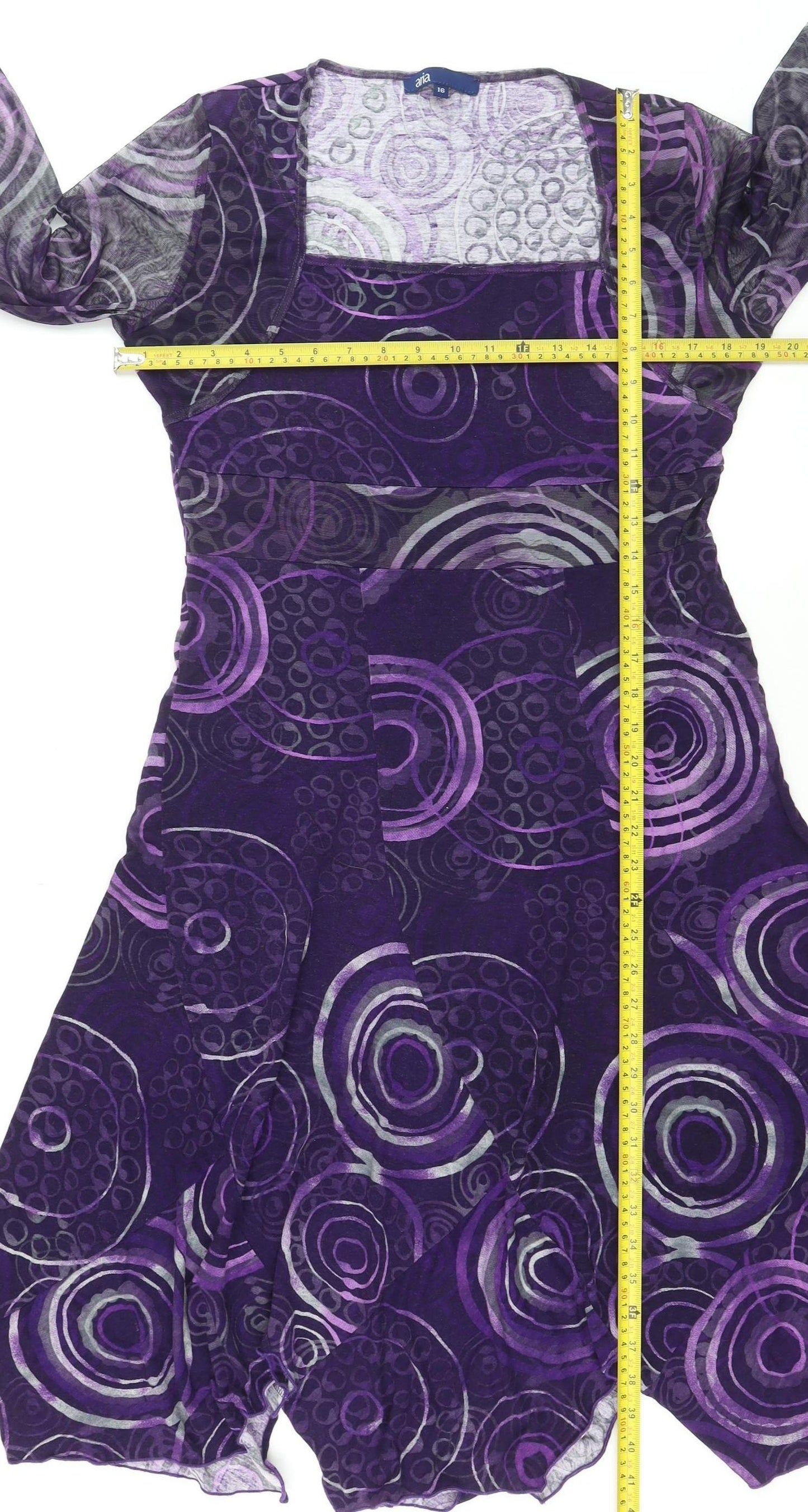 Aria Womens Purple Geometric Fit & Flare Midi Dress Size 16