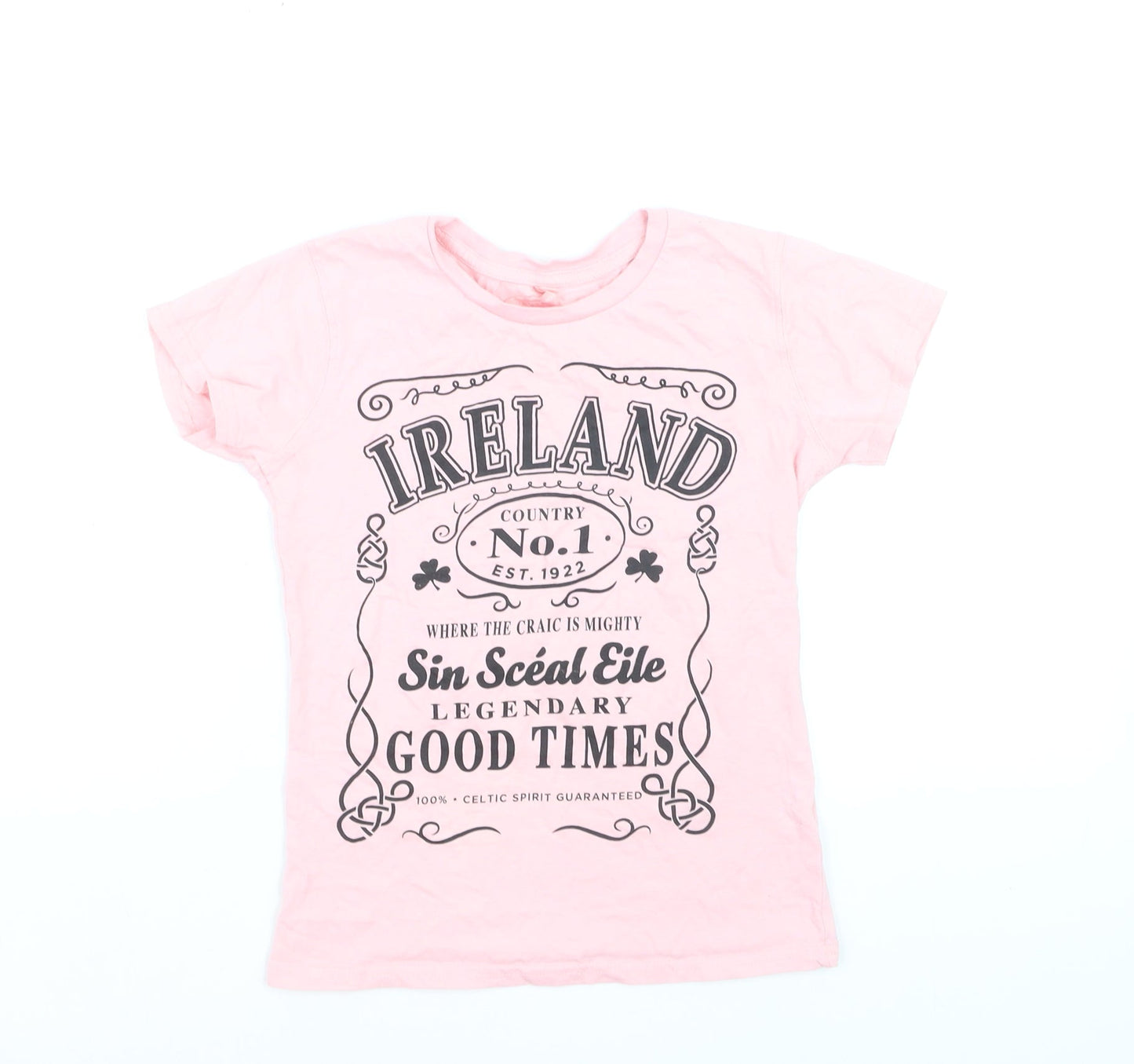 Shotshirt Ireland Pink Supersoft Cotton Girls T-Shirt Small Graphic Print