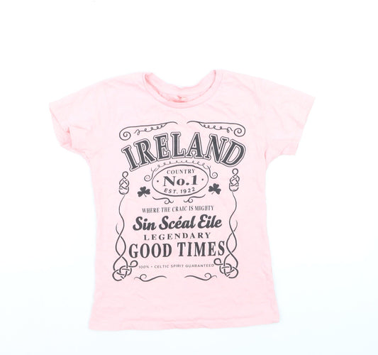Shotshirt Ireland Pink Supersoft Cotton Girls T-Shirt Small Graphic Print