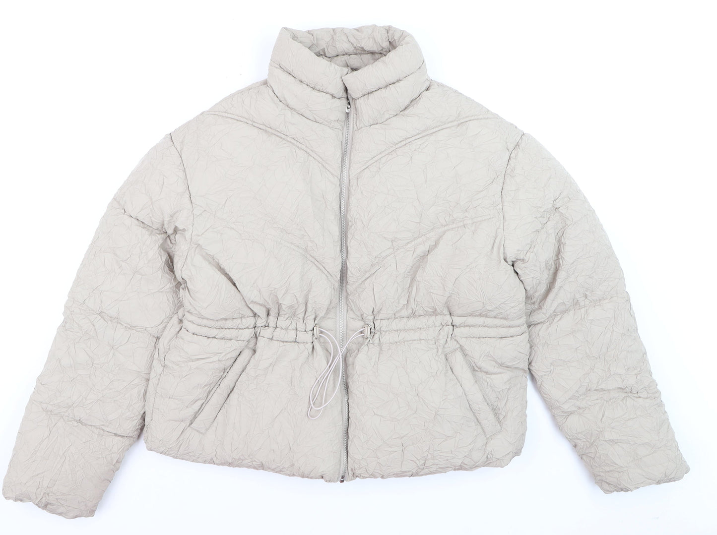 Boohoo Women’s Beige Puffer Jacket Size 10 Short Winter Coat