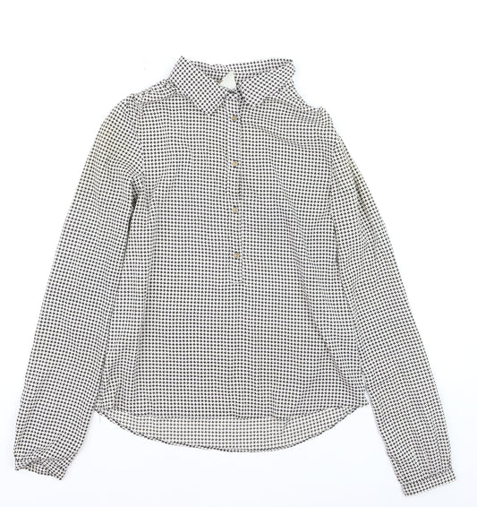 Vila Womens Black Geometric Button-Up Long Sleeve Blouse Size S