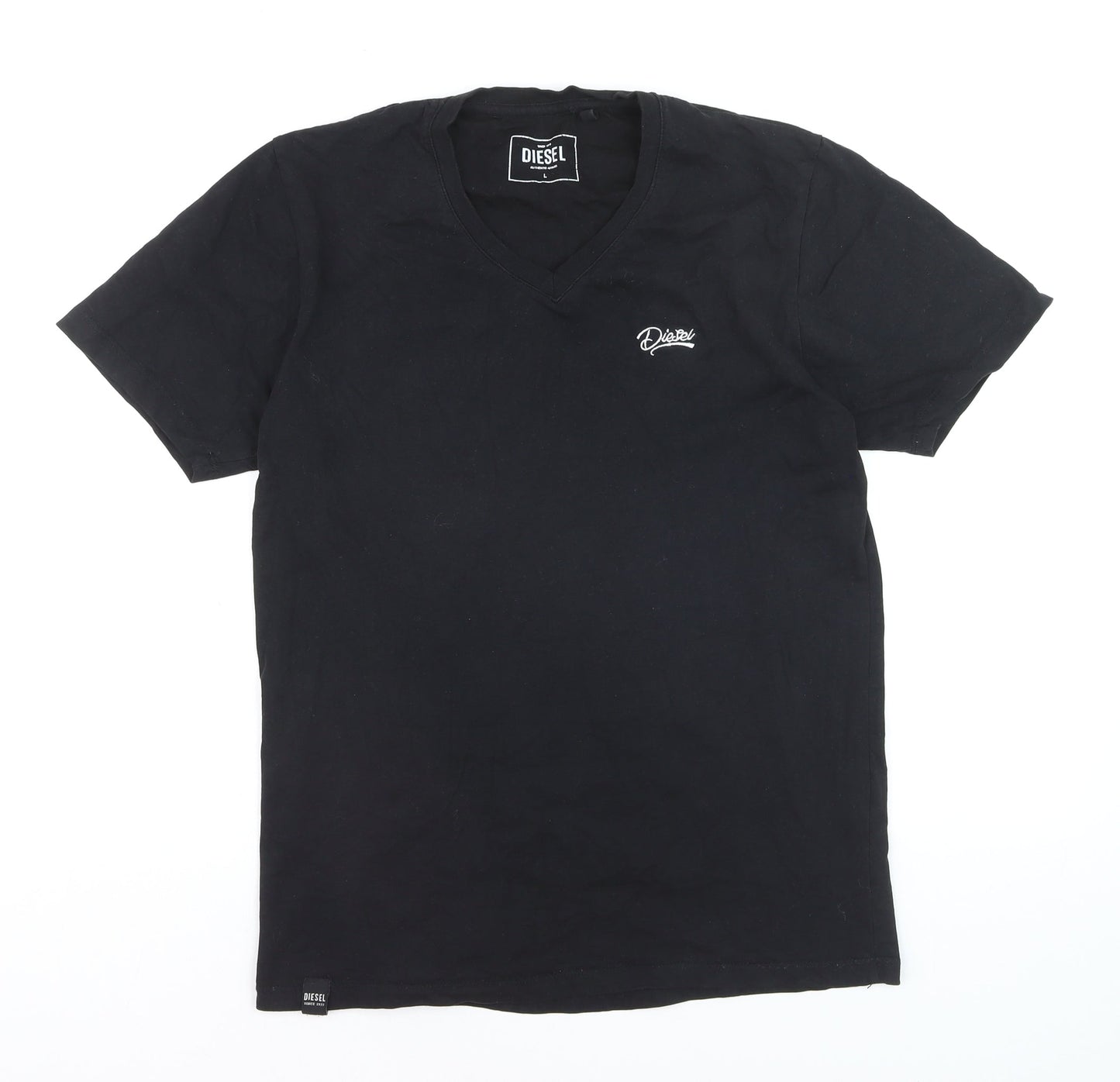 Diesel Men's Black V-Neck Cotton T-Shirt Size L