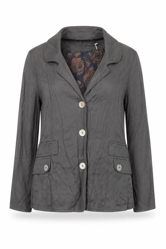 Les Gens Womens Grey Viscose Blend Button Blazer Jacket Size S